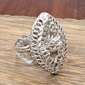 Filigree Top Diamond Shape 925 Silver Ring, Size 7